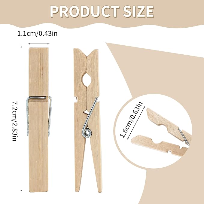 30 PCS Clothes Pins, 2.9 Inch Wooden Clothespins, Heavy Duty Clothes Line Clips - Image 2