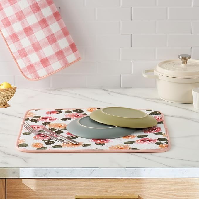 FRESHMINT Dish Drying Mats 2 Pack, Cottage Floral | Quick Dry, Ultra Absorbent - Image 2