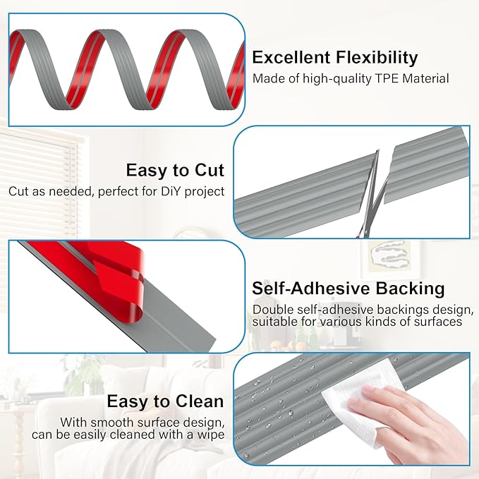 20FT Flexible Wall Corner Protector Moulding Trim, Peel and Stick Inside & Outside Wall Corner Guards Edge Protector,Self Adhesive Molding Trim Strip for Edge Ceiling