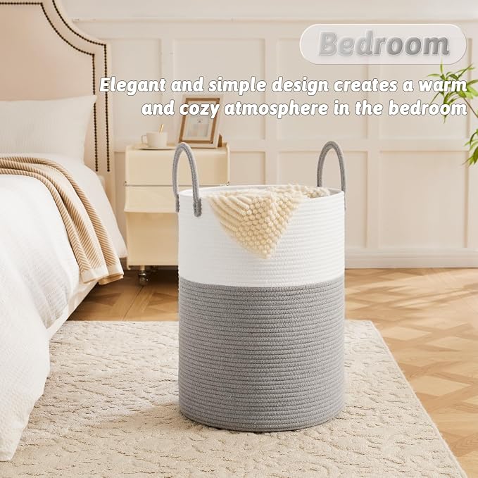 Artfeel Laundry Basket, Woven Cotton Rope Laundry Hamper, 80L - Image 4