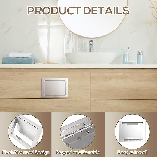 1 Pcs 304 Stainless Steel Trash Chute Lid Replacement, 7" x 9" Side Mounted Trash Chute with Hinged Inward Flip Garbage Bin Lids for Home Bathroom Commercial Cabinet Kitchen (Side-swing Lid)