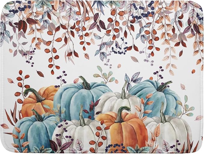 Giwawa Fall Orange Pumpkin Dish Drying Mat Eucalyptus Leaves Drainer Rack Pad by Giwawa