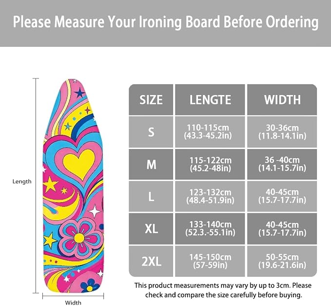Hippie Floral Love Print Ironing Board Cover Hook & Loop Elastic Edge Easy to - Image 6