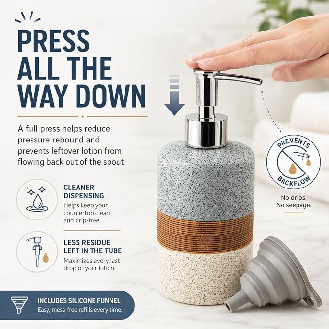 Ceramic Hand Soap Dispenser for Kitchen and Bathroom, Pump Bottle | Refillable - Image 6