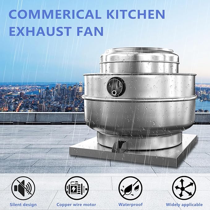 Direct Drive Centrifugal Upblast Exhaust Fan- Restaurant Hood Grease Rated Exhaust Fan 1.5HP 110 Volt Single Phase Motor 5000 CFM, ETL Listed