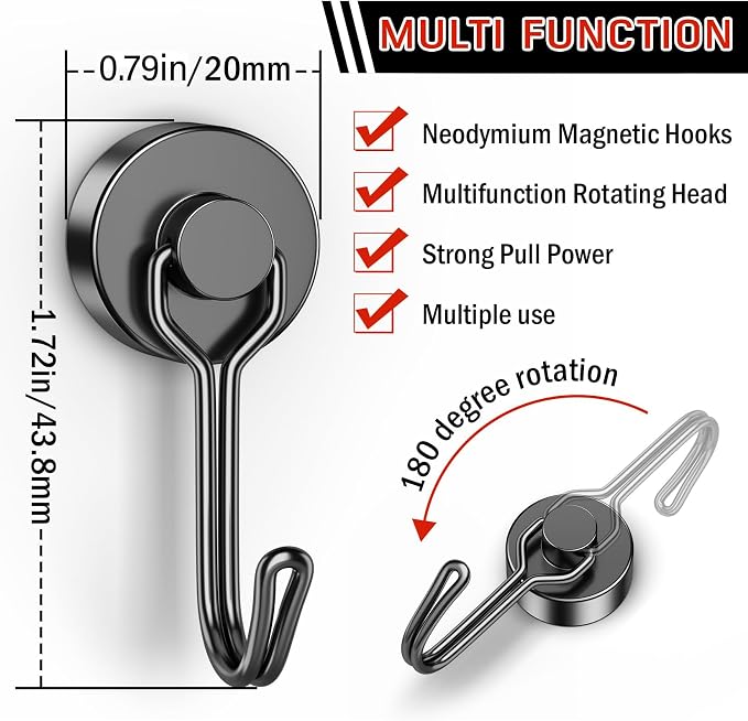FINDMAG 6 Pack Magnetic Hooks, 40LB+ Magnets - Image 7