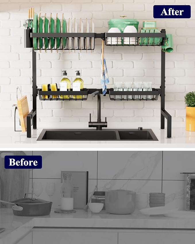 Kitsure Adjustable Over The Sink Dish Drying Rack, 26.8" -33.9"x21.5" | Sink - Image 8