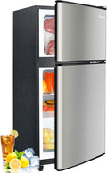 3.2 Cu.Ft Fridge with Freezer with 2 Doors, Refrigerator with 7 Level Temperatures, LED Light, Adjustable Shelves, Food Storage Cooling Drink for Bedroom, Office, Dorm, Apartment, Silver