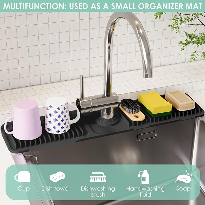 24-Inch Silicone Faucet Mat for Kitchen Sink Splash Guard, 7° Slope | 24"x5.5" - Image 7