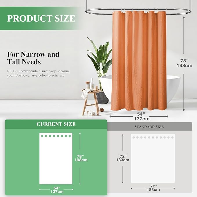 Dynamene Stall Waffle Shower Curtain 256GSM Heavy Fabric 54x78 Burnt Orange - Image 2