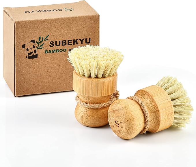 SUBEKYU Bamboo Dish Scrub Brush, Produce Brush, Natural Sisal Bristles by SUBEKYU