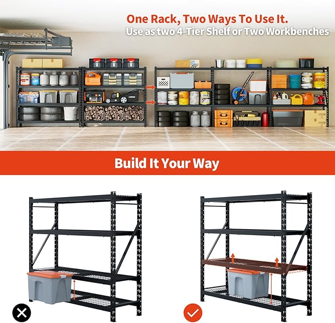 DYNALOAD 8000 Lbs Heavy Duty Garage Shelving, 4-Tier Adjustable Metal Storage Shelves, Industrial Steel Rack for Garage Basement Warehouse, 77" W x 24" D x 72" H