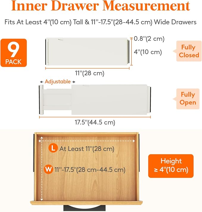 Lifewit 4" High Upgrade Drawer Divider, Adjustable Drawer Organizer Clothes | 9 - Image 2