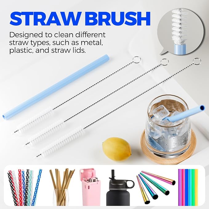 Holikme 6 Pack 4 in 1 Cup Lid Cleaning Brush 3 Straws Bottle Brush, Silicone - Image 5