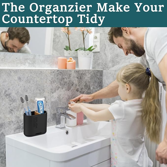 Bamboo Toothbrush Holder for Bathrooms Toothpaste Organizer, Kids Electric - Image 5