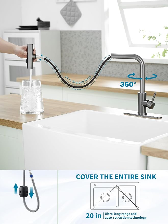 Kitchen Faucets with Pull Down Sprayer, Waterfall Kitchen Sink Faucet, - Image 8