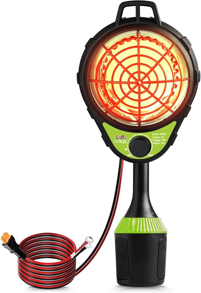 Xislet Upgrade Golf Cart Electric Heater with Infinite Temperature Adjustment, 2-Second Quick Heat 400W Quiet & Safe Carbon Fiber Heating, Battery Powered Heater Stable Fit Club Car/Yamaha/EZGO
