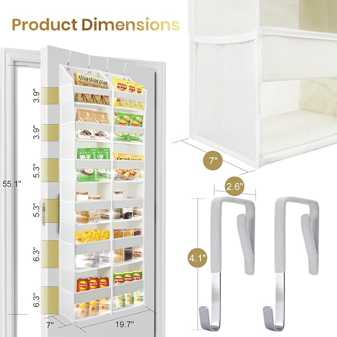 HOMELUX THEORY Over the Door Organizer, 6-Tier XL, 100D Fabric, Dark Gray - Image 3