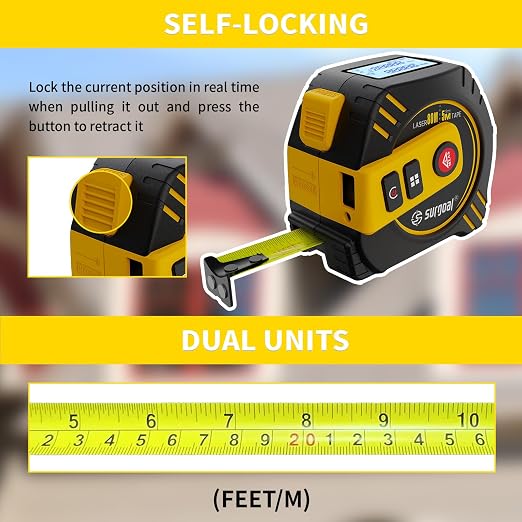 2-in-1 Laser Tape Measure USB-C Recharge 262Ft Laser & 16Ft Tape Red-Beam - Image 4