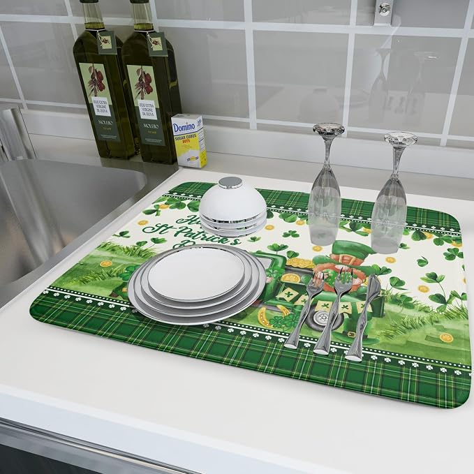 Shamrock Truck Dish Drying Mat Buffalo Check Dish Drainer Mat 18x24 inch - Image 6
