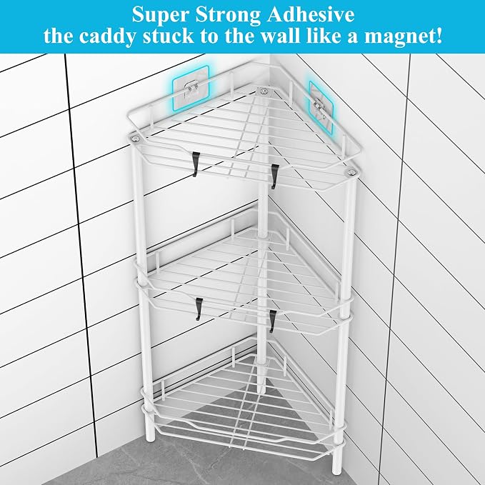 HuggieGems Metal Floor Standing Corner Shower Caddy, 3 Tier - Image 2