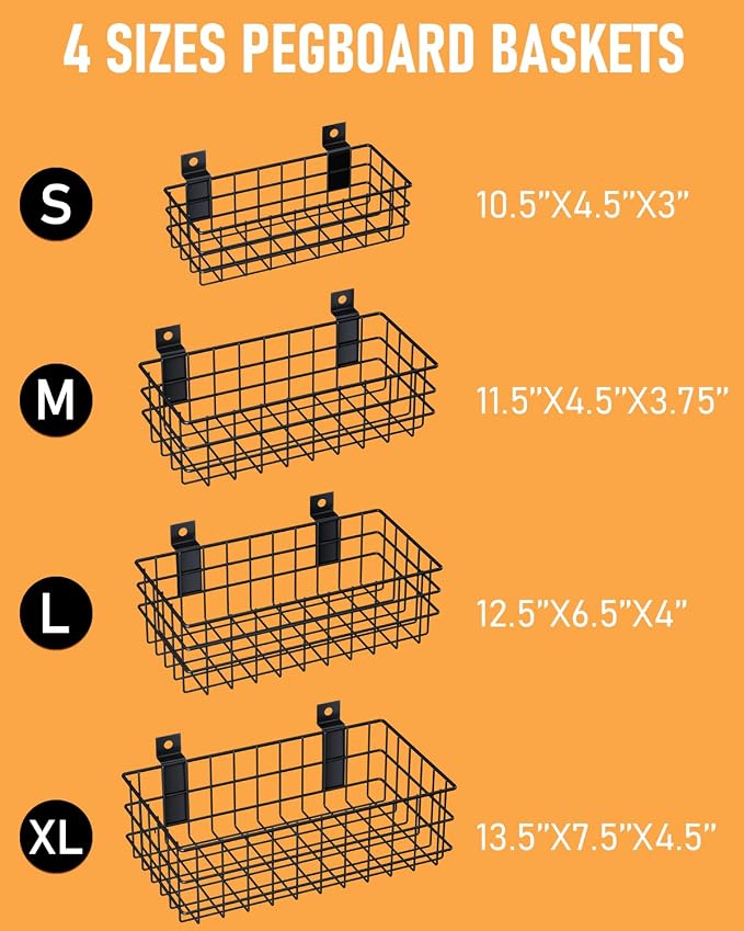 INCLY 4 Pack Black Metal Slatwall Baskets Set, Mounted Slatwall Accessories - Image 4