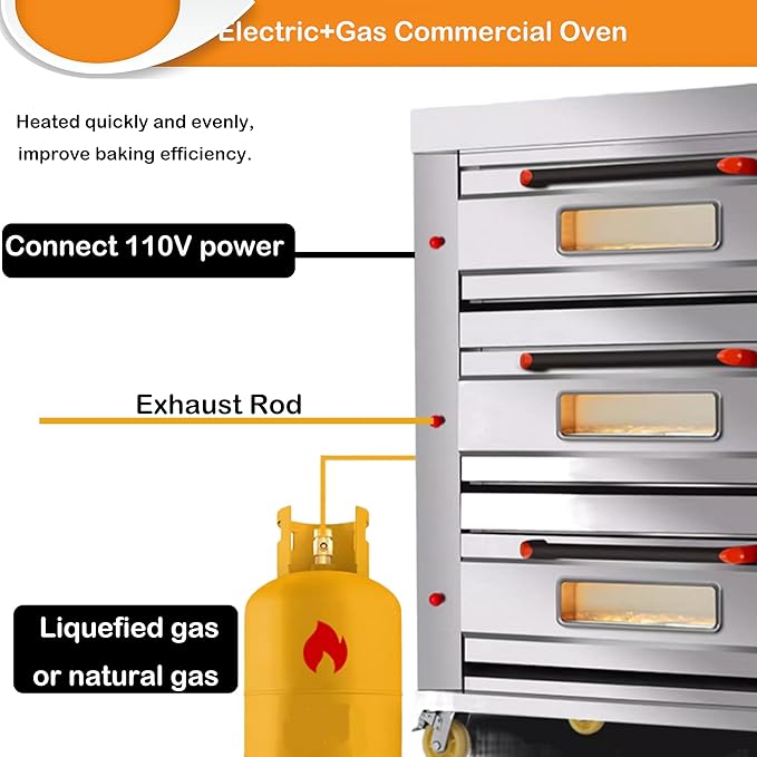 INTSUPERMAI Electric Gas Pizza Oven Stainless Steel Three Layers Movable Gas 6 Baking Dishes Pizza Oven Commercial Restaurant 110V 300W