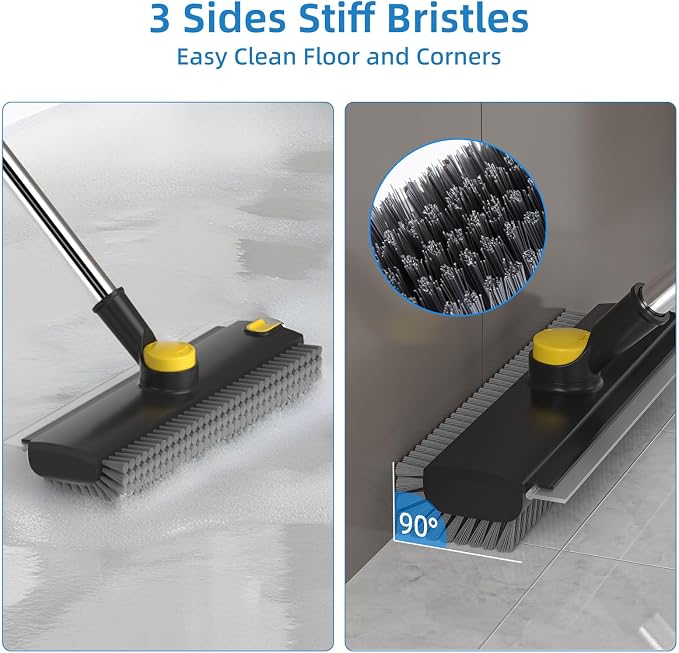 Floor Scrub Brush with Long Handle, 3 in 1 Scrape and Heavy-Duty Stiff Bristle - Image 3