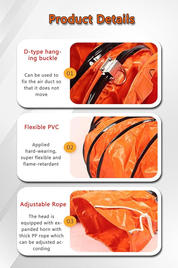 16FT PVC Flexible Duct Hose 12 Inch Duct Hosing with Adjustable Rope for Utility Blower Exhaust Fan Ducting Hose Folding exhaust duct Easy Storage【12 In*16Ft】