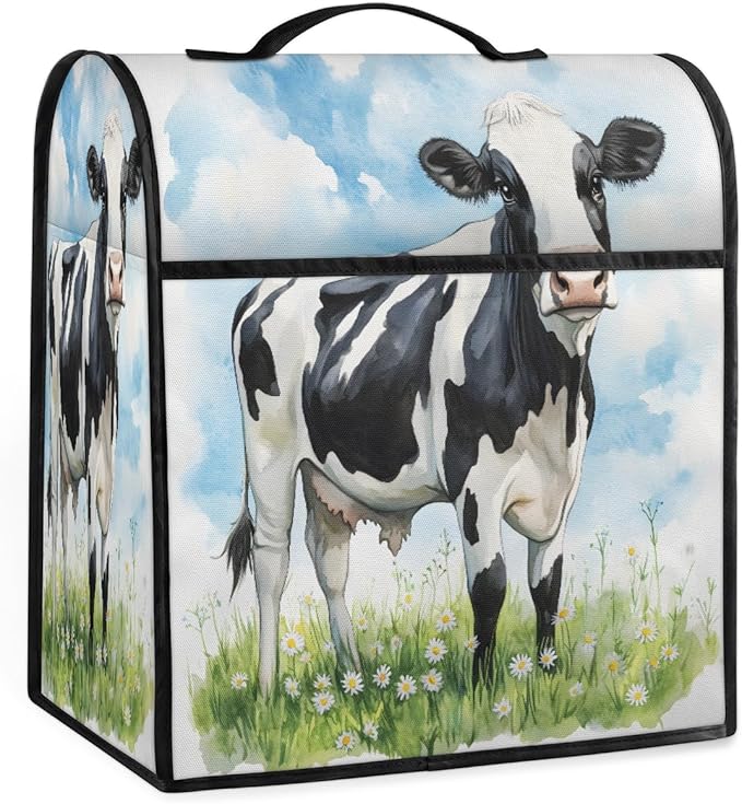 Kitchen Aid Mixer Cover Flower Animal Cow Stand Mixer Cover Compatible with 6-8 Quarts Stand Mixers, Dust Covers with Zipper Pocket Foldable Washable Kitchen Aid Organizer Bag