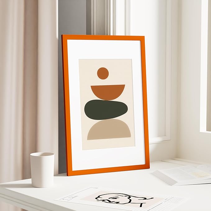 Vittanly 11x17 Picture Frame, Solid Wood Frame with Plexiglass, Includes 8x12 Mat, Wall Hanging for Photos, Home Decor, Orange, 1 Pack