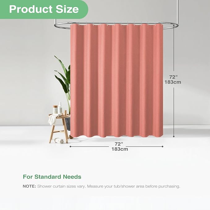 Dynamene Waffle Shower Curtain 256 GSM Heavy Duty Fabric 72"x72" Coral - Image 4