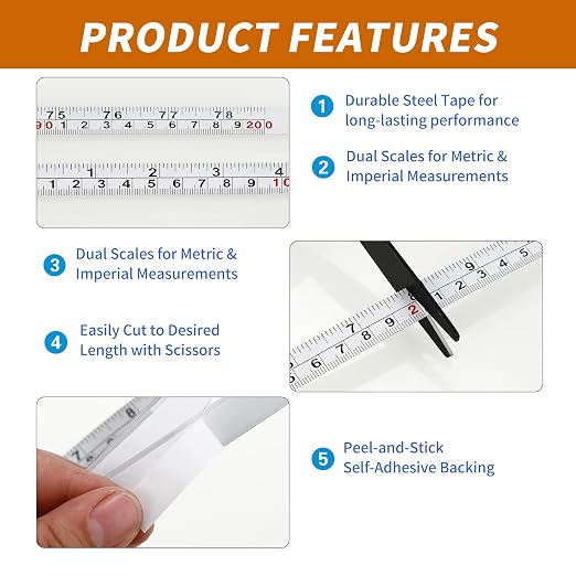 2-Pack Steel Self-Adhesive Measuring Tape, Imperial & Metric Stick-on Ruler - Image 3