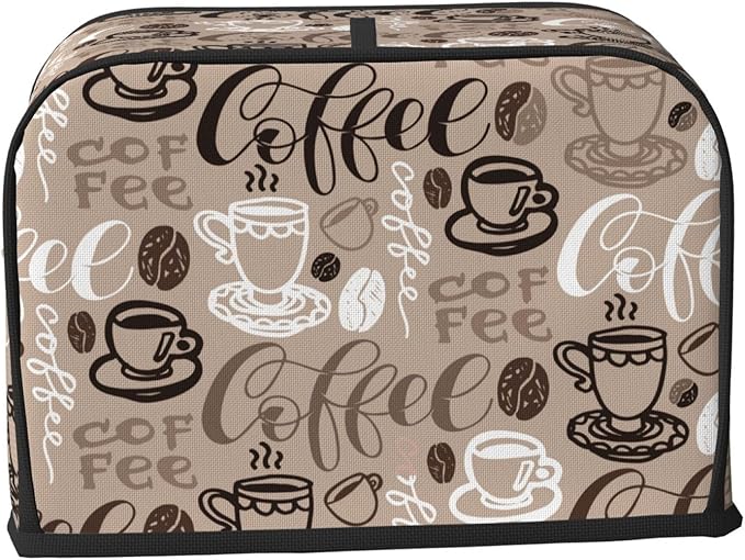 Brown Coffee Pattern 2 Slice Toaster Cover, Waterproof Toaster Dust Cover Bread Maker Protective For Small Kitchen Appliance Dining Room Home Table Decor Gifts