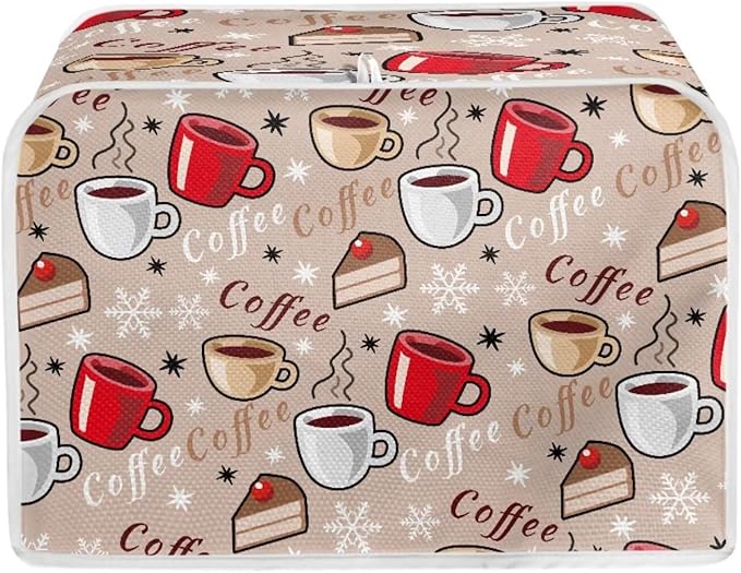 Coffee Snowflake Print Toaster 4 Slice Cover Kitchen Accessories Decor Bread Maker Dustproof Fingerprint Protectors