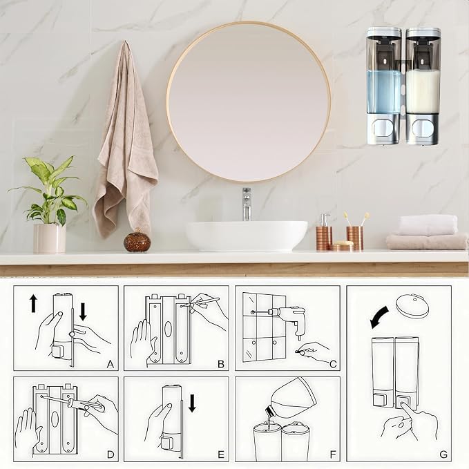 2-Chamber 10oz/300ML Silver Plastic Hand Wall Mounted Soap Dispensers | - Image 5