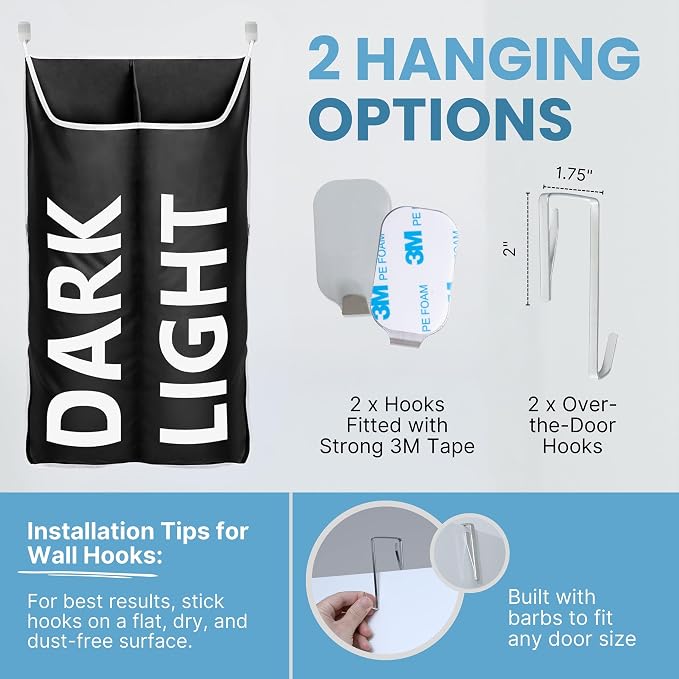 Hanging Laundry Hamper Bag XL 40x22", Space Saving over the Door Storage Bags - Image 6