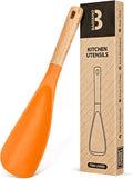 Cooking Spoon for Nonstick Cookwares, Great for Cooking and Serving Sturdy BPA-Free Matte Silicone, Wood Handle Spoon for Mixing, Scoop, and Scrape (ORANGE, 11.4 inch)