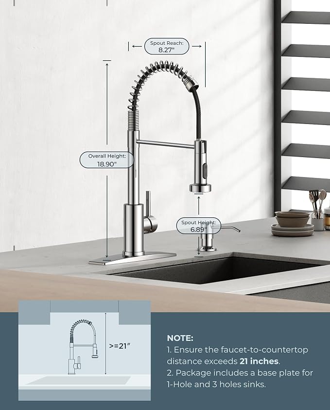 FORIOUS Kitchen Sink Faucet, Pull Down Sprayer, Classic High Arc, Chrome | - Image 5