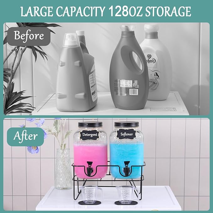 128OZ Laundry Detergent Dispenser BY VEGEVIGI, Glass Liquid Laundry Soap - Image 5