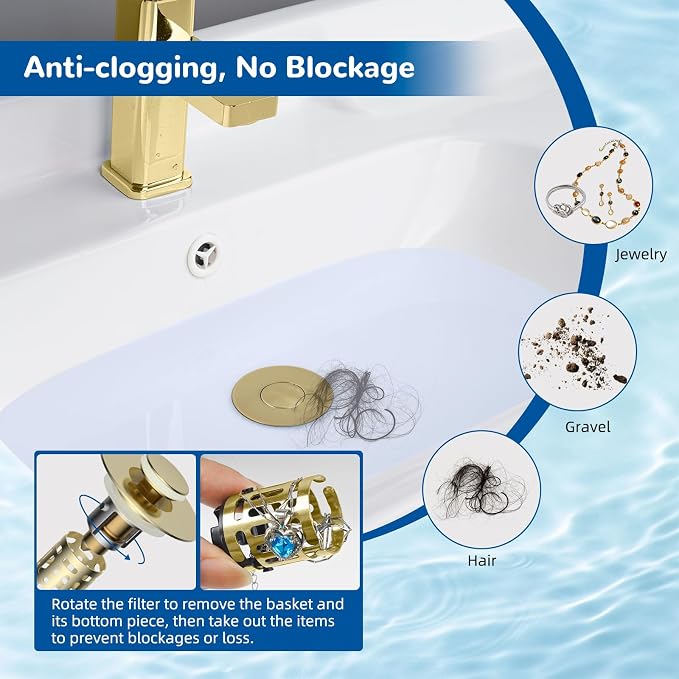 Hibbent 2 PCS Upgraded 3 in 1 Bathroom Sink Drain Strainer, Pop Up Stopper | - Image 2