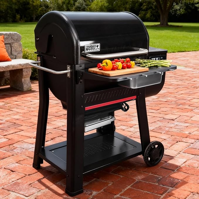 Utheer Front Folding Grill Table for Weber Searwood 600 – 23" x 12.5" Large Front Shelf with Stainless Steel Basin, Works Cutting Board, Lid & 5 Hooks, Heavy-Duty Weber Searwood 600 Accessories