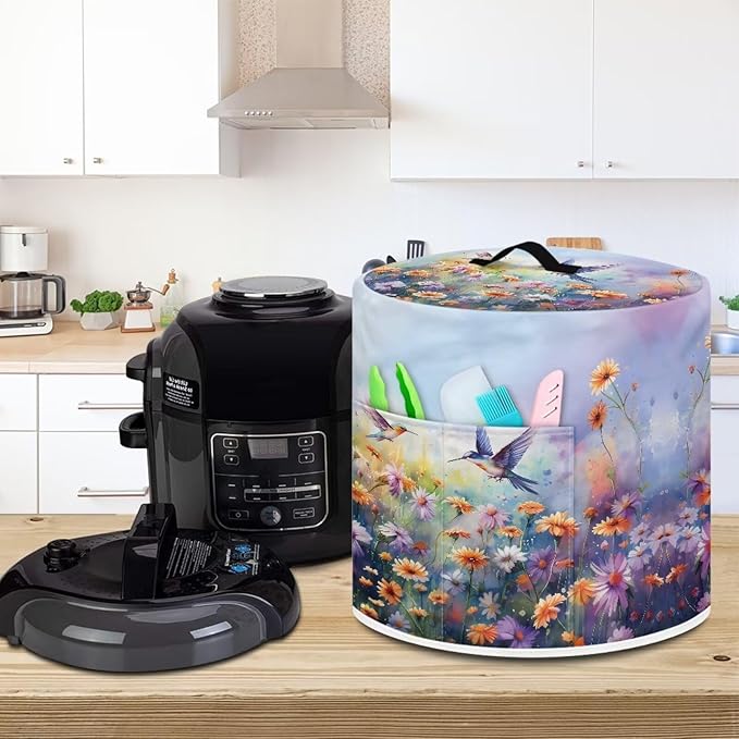 Xoenoiee Hummingbird Beautiful Floral Print Pressure Cooker Cover Kitchen Appliance Dust Cover with Pockets Compatible with Rice Cooker Air Fryer Slow Cooker, for 3 Qt Pot