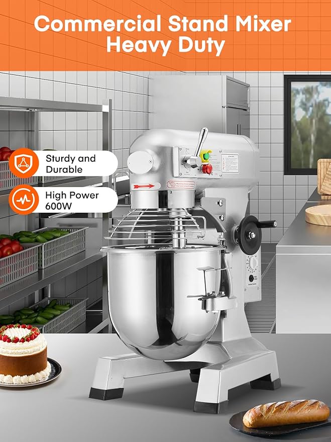 Commercial Mixer, 15/30QT Commercial Food Mixer, Dough Mixer with Stainless Steel Bowl, 3 Speeds Adjustable and Safety Guard, Dough Hook Whisk Beater Included, Ideal for Bakery Pizzeria (15QT)