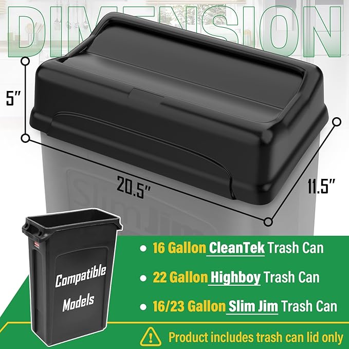 Trash Can Lid Compatible for 16/23 Gallon Slim Jim Trash can, 16 Gallon CleanTek Trash Can, 22 Gallon Highboy Trash Can, Pack of 2