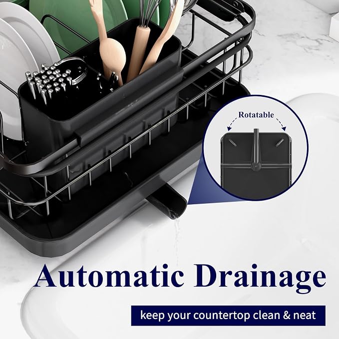 Kitsure Dish Drying Rack for Kitchen Counter, 12.2''W x 15.7''~23''L, Cutlery - Image 5