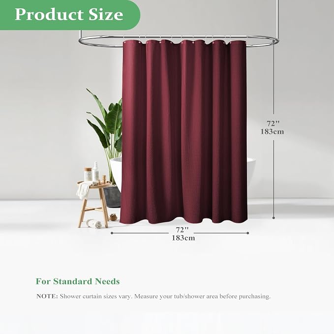 Dynamene Waffle Shower Curtain 256 GSM Heavy Duty Fabric 72"x72" Burgundy - Image 8