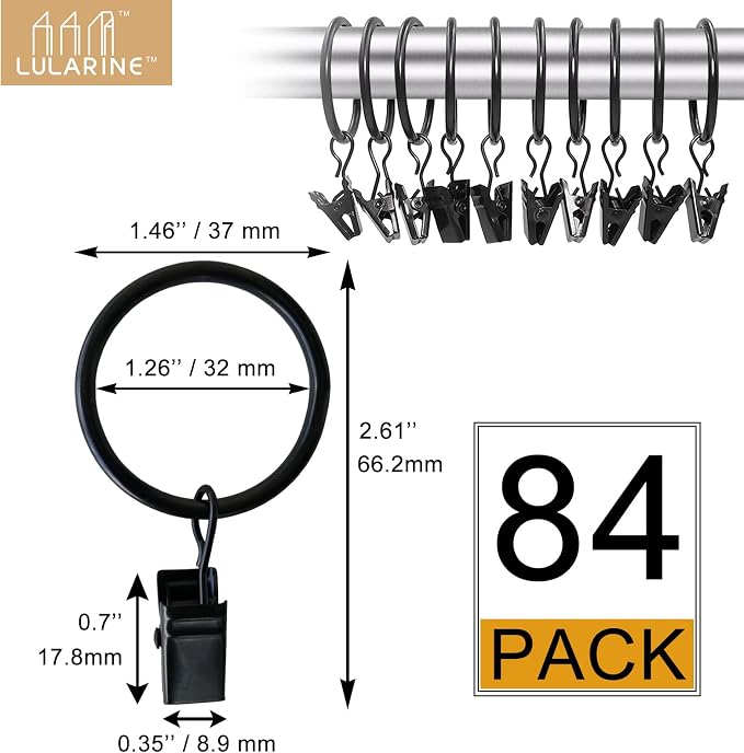 84 Pack Curtain Rings with Clips 1.26" Interior Diameter, Metal Drapery Ring - Image 2