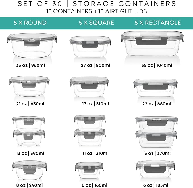 Razab 30 PC Glass Food Storage Containers - Image 2