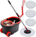 Spin Mop and Bucket with Wringer Set on Wheels, 3 Mop Heads by CooFel